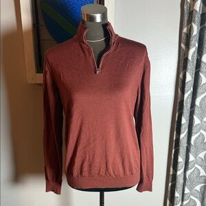Reiss 100% Merino Wool Quarter Zip Sweater SZ Medium Rust